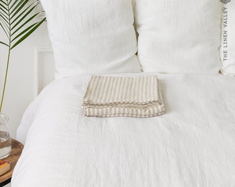 Striped linen flat sheet- pinstriped linen sheet various sizes- Natural linen double/queen/king size  bed sheet