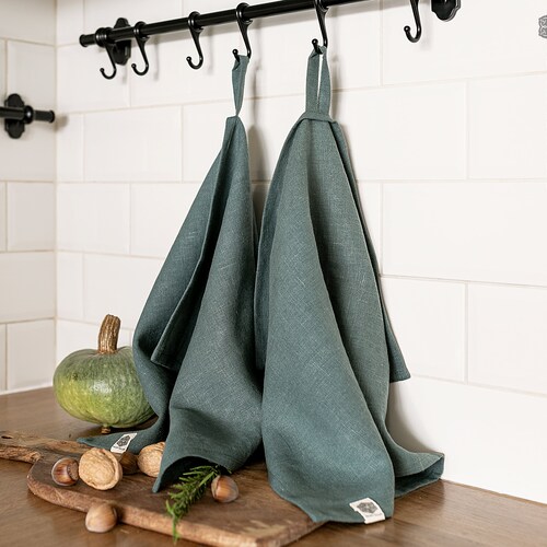 Set of 2 TEAL BLUE Linen Tea Towels. Hand Towel. Heavy Weight Etsy