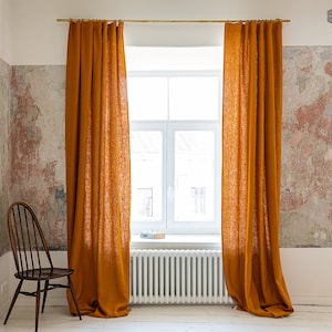 Amber yellow linen curtain (1 pcs) ochre yellow/ rich mustard heavier linen curtain with lining -various colours- rod pocket, rings, clips
