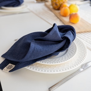 Navy blue linen napkin set of 2. Linen dar blue heavier weight napkins. Blue linen napkins. Table linens in various colours