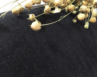 Softened natural black linen fabric - Black linen- Dense light weight thick linen for clothing, bedding