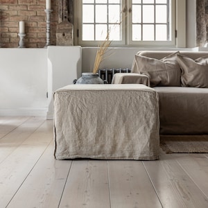 Linen Ottoman Slipcover - Custom square Pouf Cover Without the Bottom - Natural Foot Stool Case - Eco-friendly Cover for Home