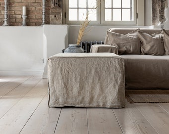 Linen Ottoman Slipcover - Custom square Pouf Cover Without the Bottom - Natural Foot Stool Case - Eco-friendly Cover for Home
