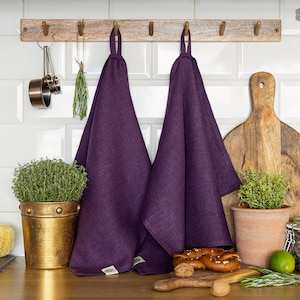 Linen tea towels ( 2 pcs) - Deep purple linen tea towels - Hand towels - Heavy weight linen towel- Linen dish towel various colours