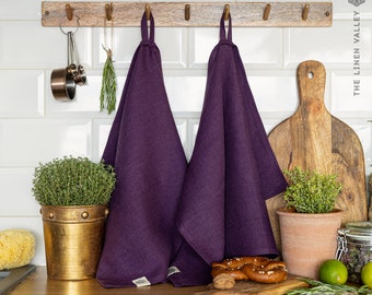 Linen tea towels ( 2 pcs). DEEP PURPLE linen tea towels. Hand towels. Heavy weight linen towel. Linen  dark plum towel. Linen dish towel