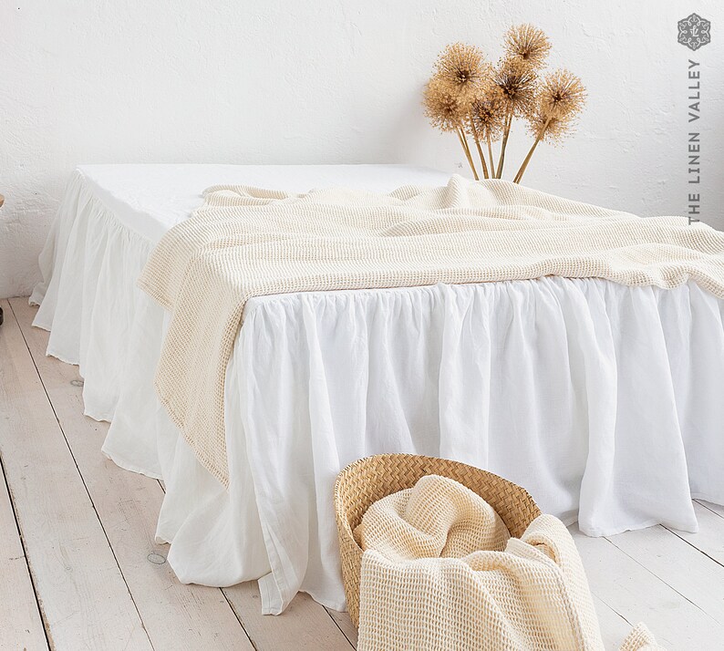 OPTICAL WHITE Linen Bed Valancedust Ruffle Softened Linen Bed Etsy