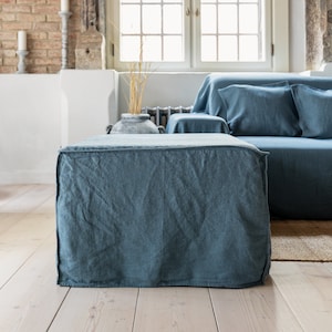 Linen Ottoman Slipcover - Custom square Pouf Cover Without the Bottom - Natural Foot Stool Case - Eco-friendly Cover for Home