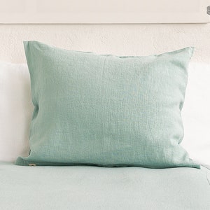 Duck egg blue linen pillow sham with zipper- light blue  linen pillow- blue decorative pillow- heavy linen pillow- custom sizes
