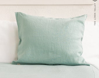 Duck egg blue linen pillow sham with zipper- light blue  linen pillow- blue decorative pillow- heavy linen pillow- custom sizes