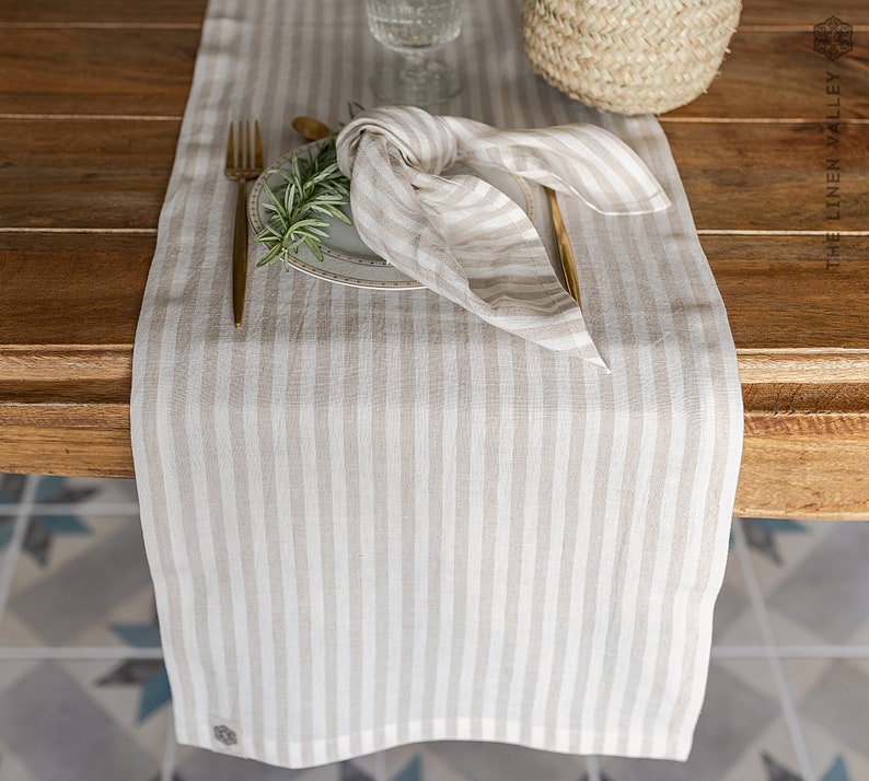 STRIPED Linen Table Runner Natural Linen Table Runner Etsy
