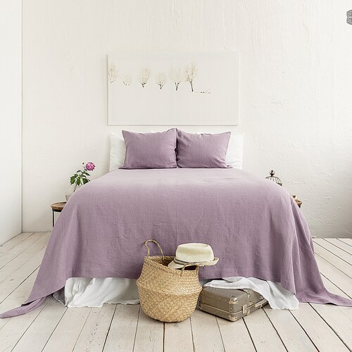 LIGHT LILAC Linen Bedspread lavender King/queen Size Bed Etsy