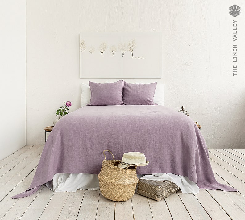 LIGHT LILAC linen bedspread lavender king/queen size bed cover purple heavier linen bed throw-pastel colour linen throw image 1