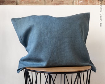 Ocean blue linen pillow sham with zipper- blue linen pillow- blue decorative pillow- heavy linen pillow- custom sizes