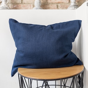 Navy blue linen pillow sham with zipper- dark blue linen throw pillow- blue decorative pillow- heavy linen pillow- custom sizes