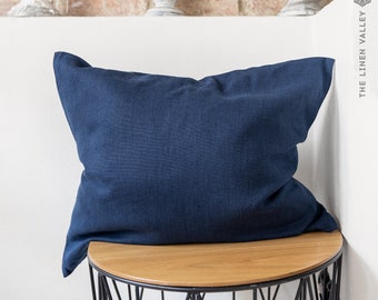 Navy blue linen pillow sham with zipper- dark blue linen throw pillow- blue decorative pillow- heavy linen pillow- custom sizes