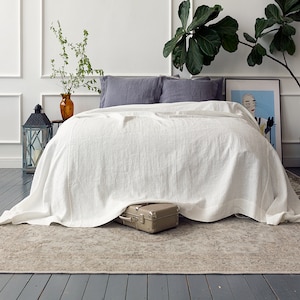 Antique white linen bedspread - Off white Bedspread-softened linen bed Cover-quilt- milk white bed cover-linen bed cover Queen - King size