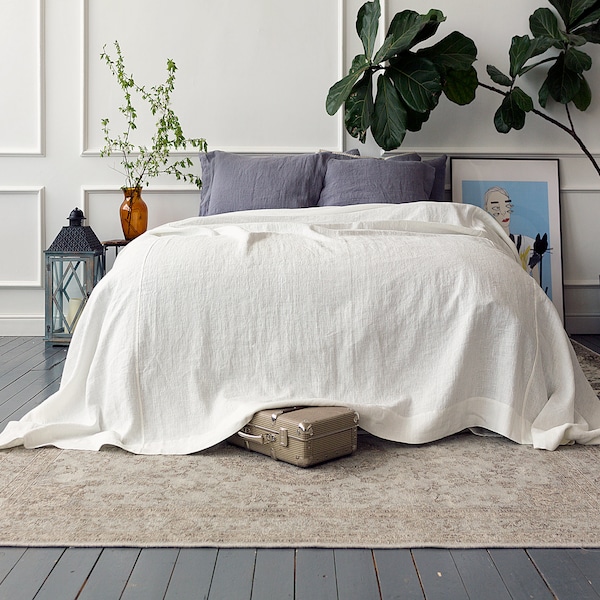 Antike weiße Leinen Tagesdecke-geweichte Leinen Tagesdecke-Bettdecke-weiße Bettüberwurf-Bettüberwurf