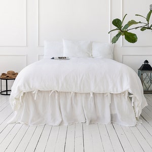 Optical white linen set of  comforter cover and pillows - optical white linen bedding - true white linen doona cover - linen bed set