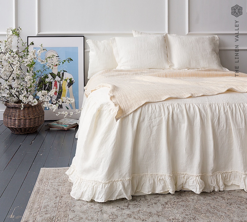 OFF WHITE Linen Bed Valance With Ruffles Softened Linen Dust Etsy