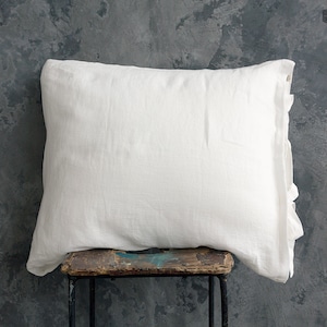 Optical white linen pillow sham- softened linen true white pillow with ties- bright white queen, king sizes-  linen pillow