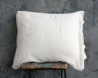 Optical white linen pillow sham- softened linen true white pillow with ties- bright white queen, king sizes-  linen pillow