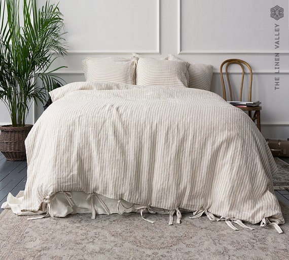 STRIPED Linen Duvet Cover Comforter Cover Pinstriped Linen Duvet