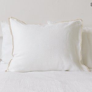STRIPED linen pillow case with lace off white linen pillow housewife standard, queen, king sizes pinstriped linen pillow image 5