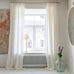 Off white linen curtain (1 pcs) - ivory white linen semi sheer drape -pencil pleat curtain-various colours -pole pocket - custom sizes