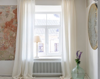 OFF WHITE linen curtain (1 panel) with multifunctional tape - ivory white linen semi sheer drape -various colours curtain with pole pocket