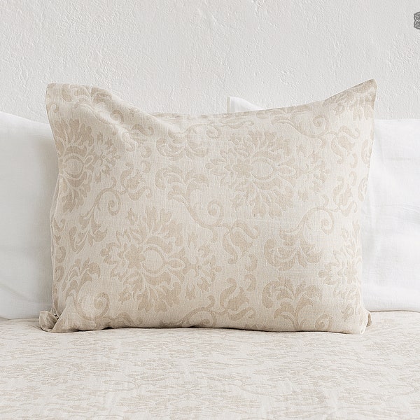 ROYAL FLORAL linen pillow sham- vintage look washed taupe linen cushion- natural linen pillow- decorative pillow- linen bedding