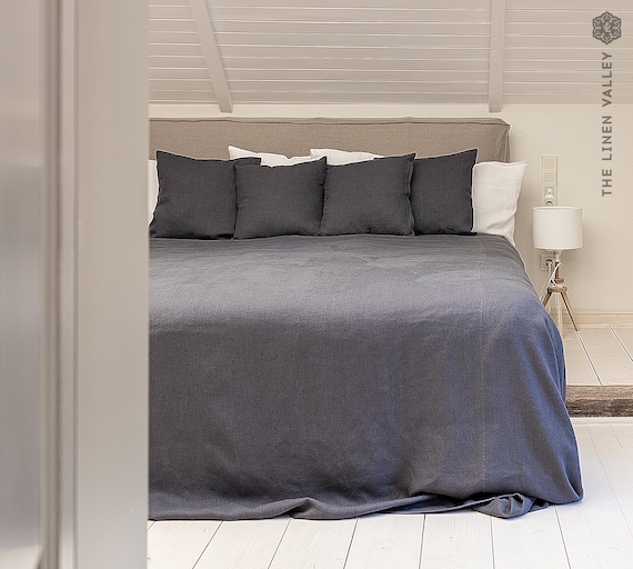 Charcoal Grey Linen Bedspread Dark King Queen Size Bed Charcoal Grey Linen Bedspread Dark, Dark Gray King Size Bedspread
