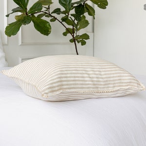 STRIPED linen pillow case with lace off white linen pillow housewife standard, queen, king sizes pinstriped linen pillow image 3