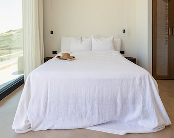 Couvre-lit en lin BLANC OPTIQUE-couvre-lit en lin blanc optique-couvre-lit en lin ramolli-couette de lit-couvre-lit en lin blanc-jeté en lin