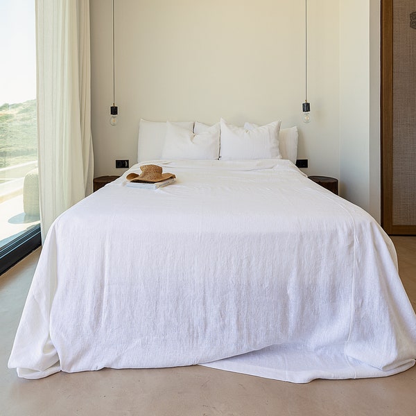 OPTICAL WHITE linen bedspread-optical white bedspread-Softened linen bed cover-bed quilt- linen white bed cover-linen bed throw