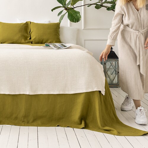 OLIVE GREEN Linen Bedspread Spring Green King/queen Size Bed - Etsy