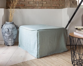 Funda de lino para otomana - Funda cuadrada a medida para puf sin base - Funda de taburete natural - Funda ecológica para el hogar