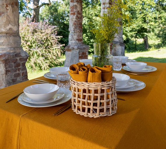 AMBER YELLOW Linen Napkin Set: 2, 4, 6, 8, 10, 12 Napkins. Ochre