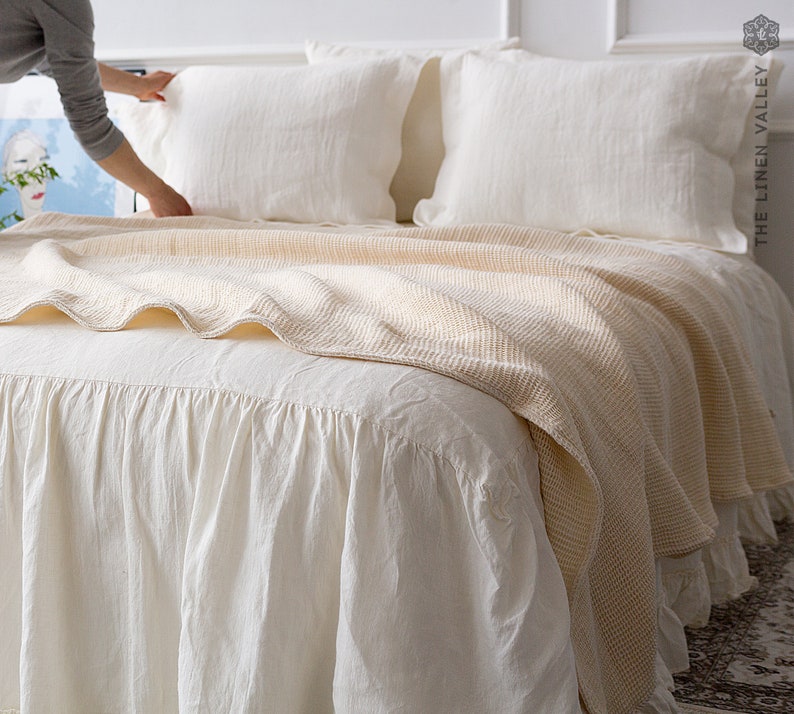 OFF WHITE Linen Bed Valance With Ruffles Softened Linen Dust Etsy