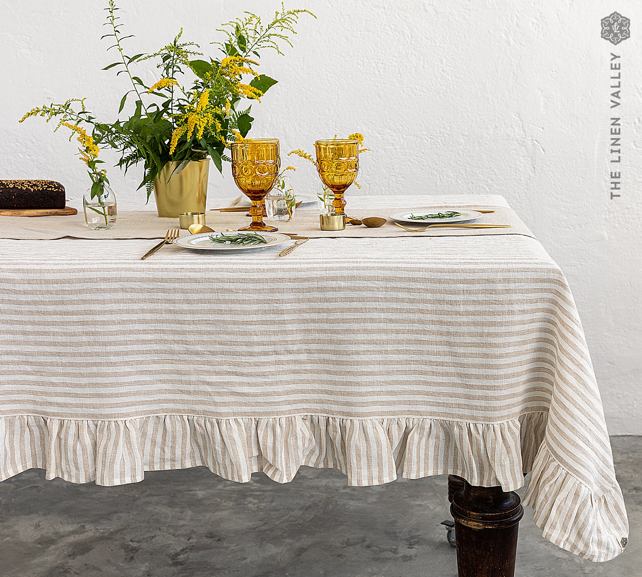 STRIPED linen tablecloth natural linen tablecloth with Etsy