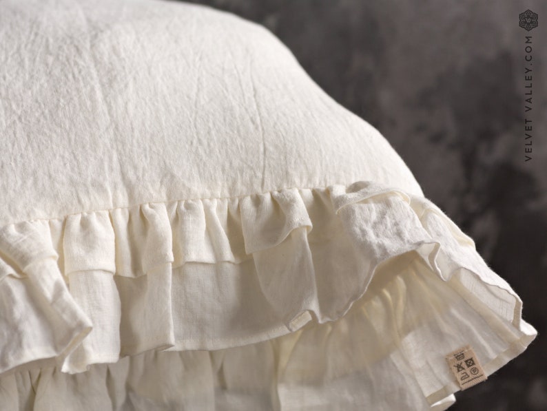 OFF WHITE linen pillow sham with ruffles cream white Etsy