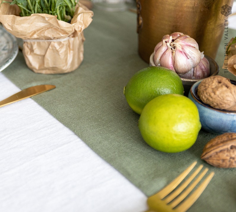 MOSS GREEN linen table runner heavier linen olive green linen table runner military green table runner handmade linen table runner image 4