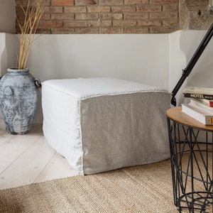 Fodera per ottomano in lino - Fodera per pouf quadrata personalizzata senza fondo - Custodia per poggiapiedi naturale - Fodera ecologica per la casa