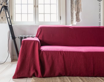 BURGUNDY RED heavier weight linen slipcover. Linen couch cover. Linen drop cloth couch cover. Large linen coverlet. Linen sofa cover