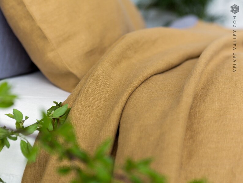 Linen mustard blanket bedspread Dusty camel brown king/queen Etsy