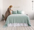 Duck Egg Blue Linen Bedspread, Blue Stonewashed Breathable Flax Bed Quilt, Queen King Throw, Linen Coverlet, Natural Throw Blanket