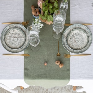 Moss green linen table runner - heavier linen olive green linen table runner - military green table runner - handmade linen table runner