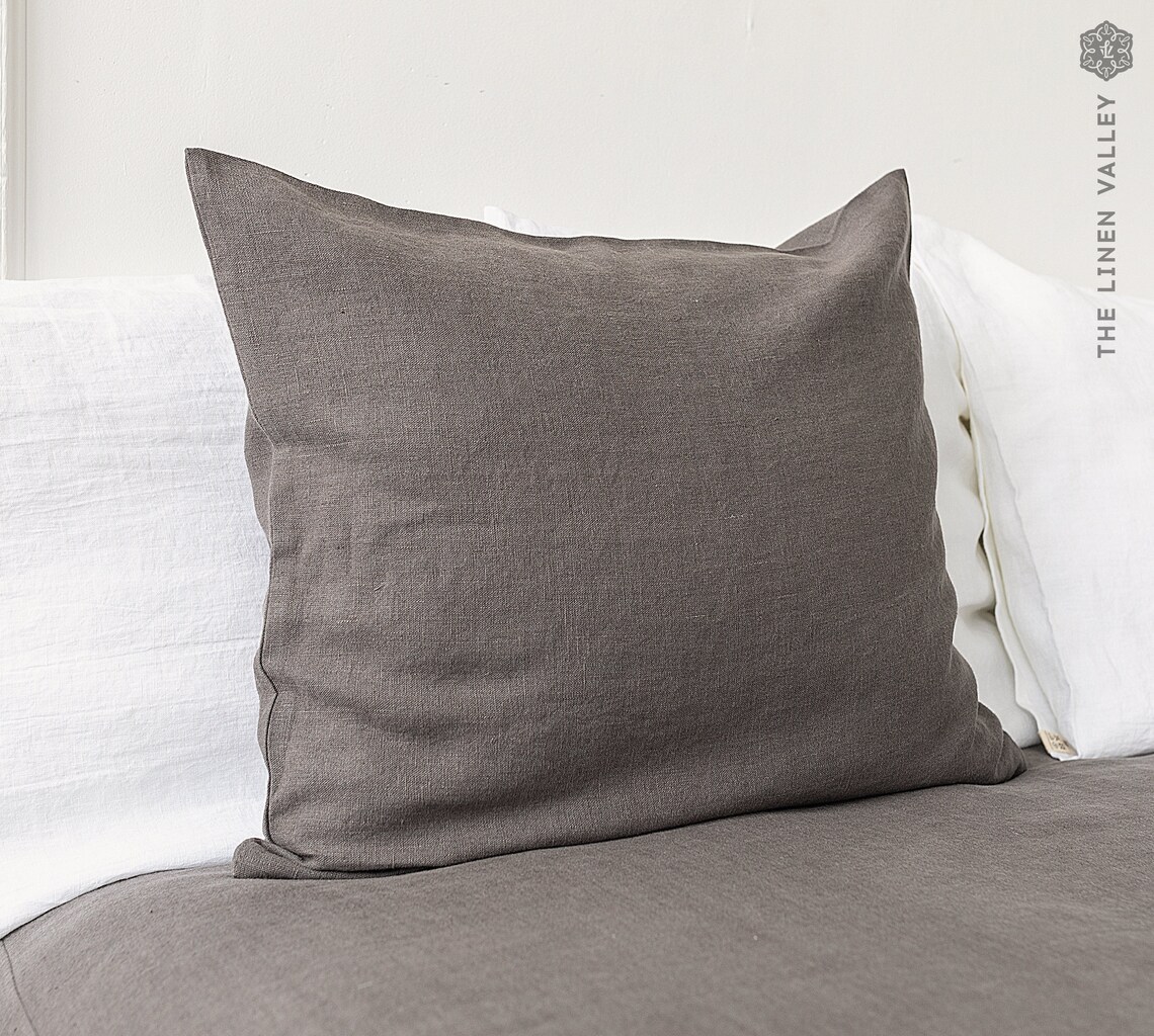 CHARCOAL GREY linen pillow sham with zipper dark grey linen Etsy