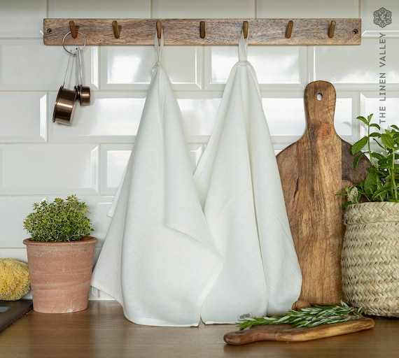 Linen Tea Towels ( 2 Pcs). ANTIQUE WHITE Linen Tea Towels. Hand