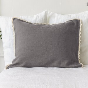 STRIPED linen pillow case with lace off white linen pillow housewife standard, queen, king sizes pinstriped linen pillow image 8