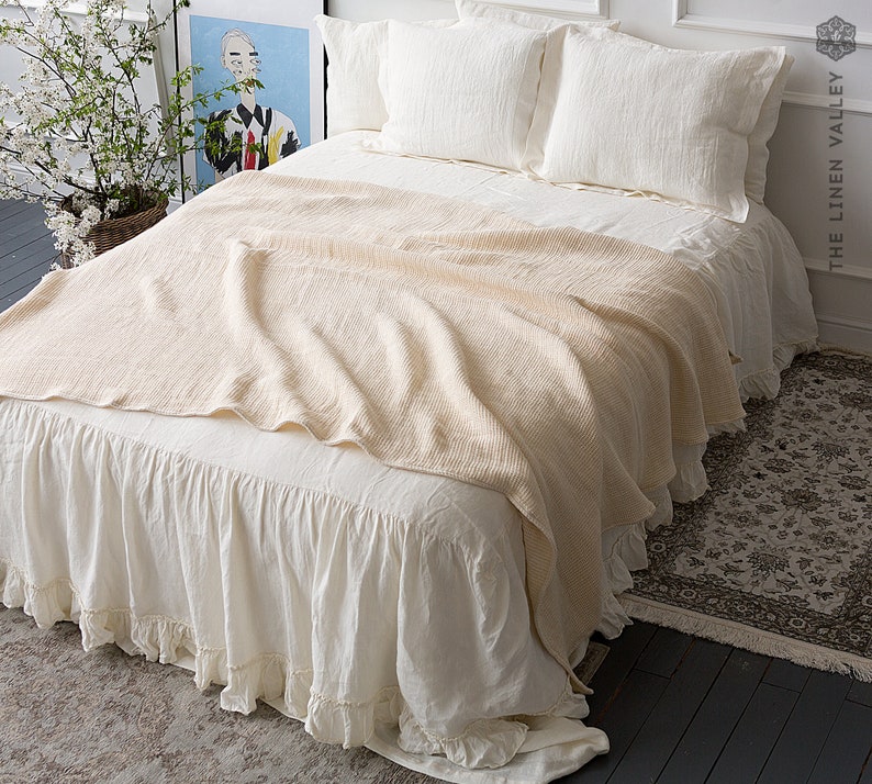 OFF WHITE Linen Bed Valance With Ruffles Softened Linen Dust Etsy